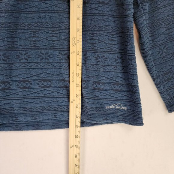 Eddie Bauer Sweater Womens Medium Blue Textured Tribal Pattern Quater Zip Fleece - Picture 5 of 11